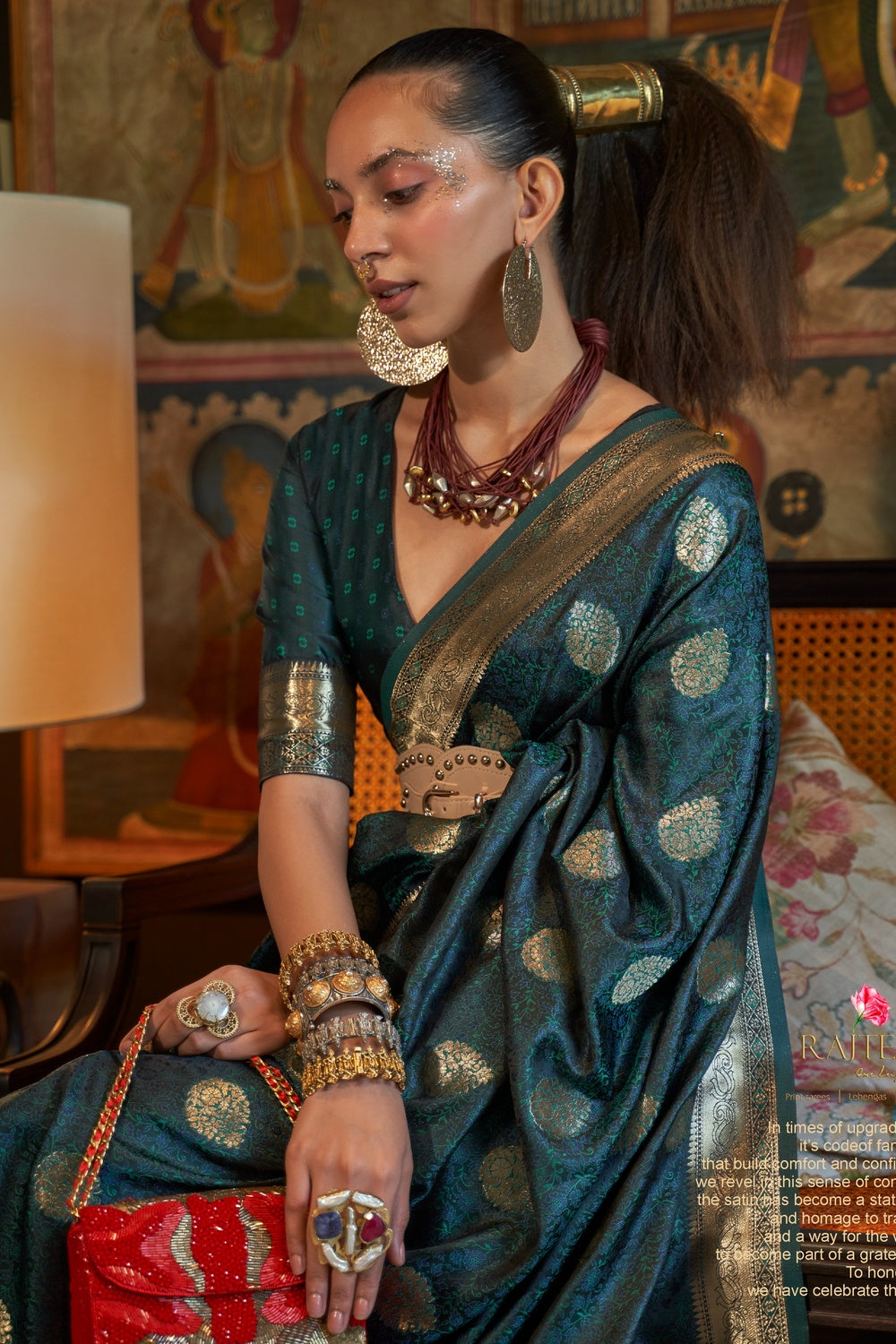 Blue Satin Silk Handloom Weaving Saree