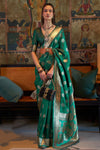 Green Satin Silk Handloom Weaving Saree