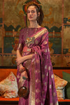 Magenta Satin Silk Handloom Weaving Saree
