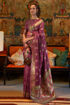 Magenta Satin Silk Handloom Weaving Saree