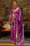 Purple Satin Silk Handloom Weaving Saree