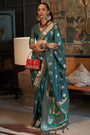 Teal Blue Satin Silk Handloom Weaving Saree