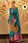 Rama Blue Soft Silk Handloom Weaving Saree