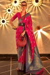 Rani Pink Soft Silk Handloom Weaving Saree