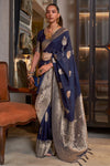 Navy Blue Soft Silk Saree With Weaving Work