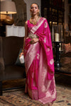 Pink Soft Silk Saree With Weaving Work