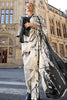 Off White & Black Satin Crepe Saree