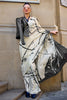 Off White & Black Satin Crepe Saree