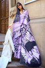 Light Purple & Black Satin Crepe Saree