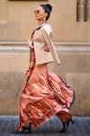 Peach Satin Crepe Saree
