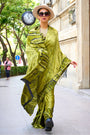 Green Satin Crepe Saree