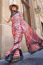 Salmon Pink & Black Satin Crepe Saree