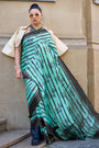 Sapphire Blue & Black Satin Crepe Saree