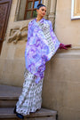 Light Purple & White Satin Crepe Saree