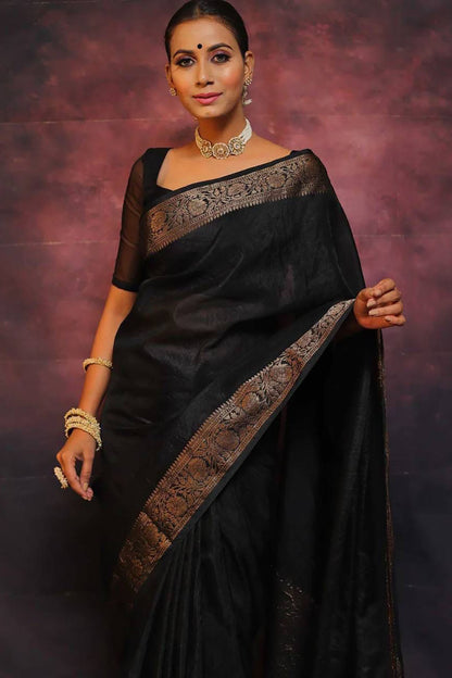Black Banarasi Silk Wedding Saree