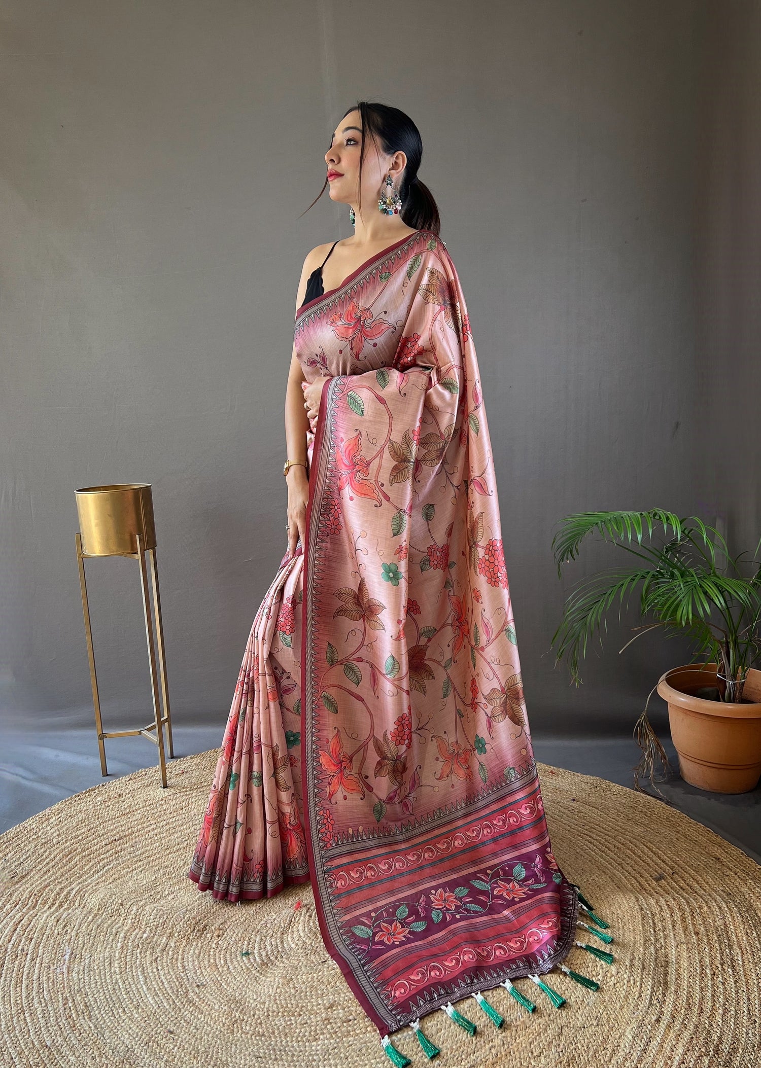 Light Pink Semi Silk Digital Kalamkari printed Saree