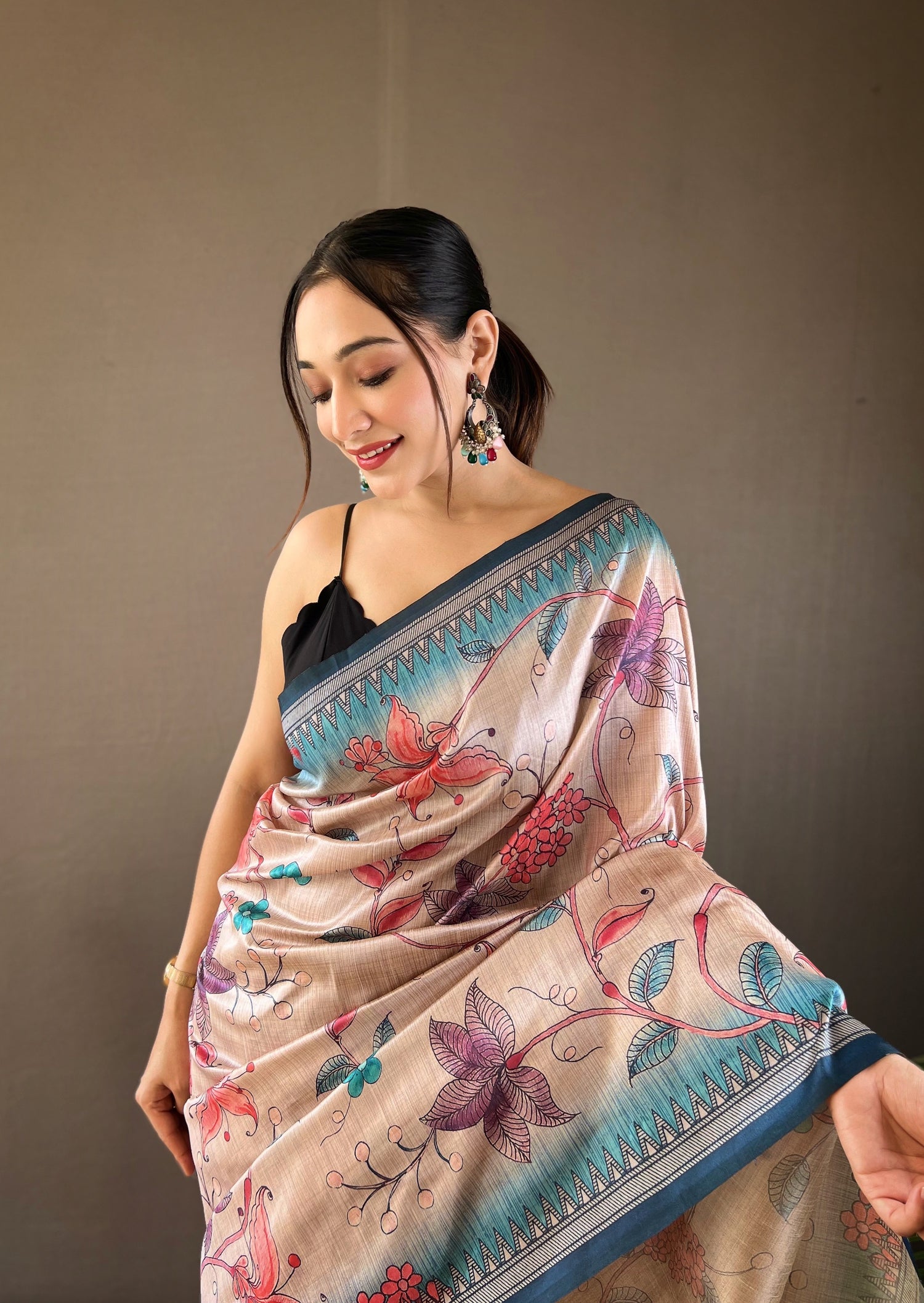 Multi-Coloured Semi Silk Digital printed Saree