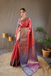 Red Colour Silk Saree With Zari Weaving Pallu
