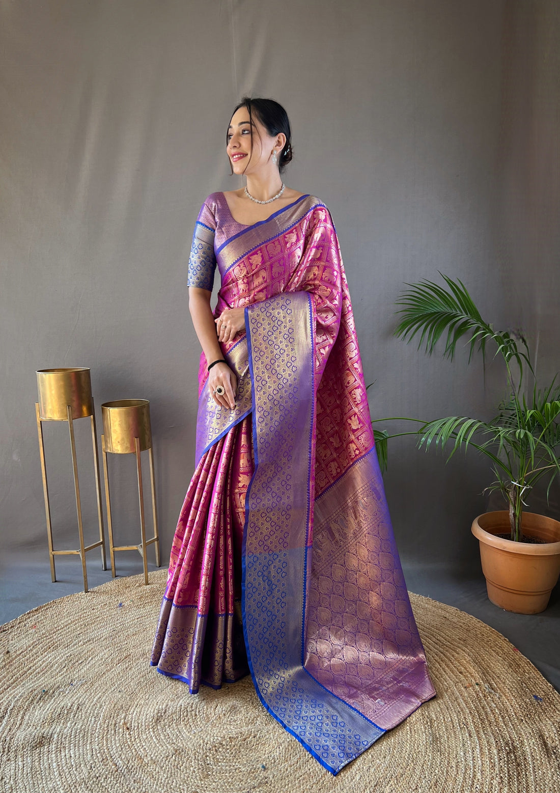 Purple Colour Zari Weaving Silk Saree
