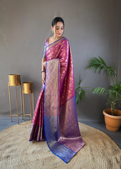 Purple Colour Zari Weaving Silk Saree