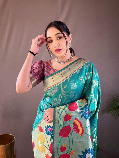 Rama Green Colour Paithani Silk Saree
