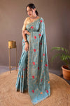 Sky Blue Colour Tussar Silk Floral design Saree