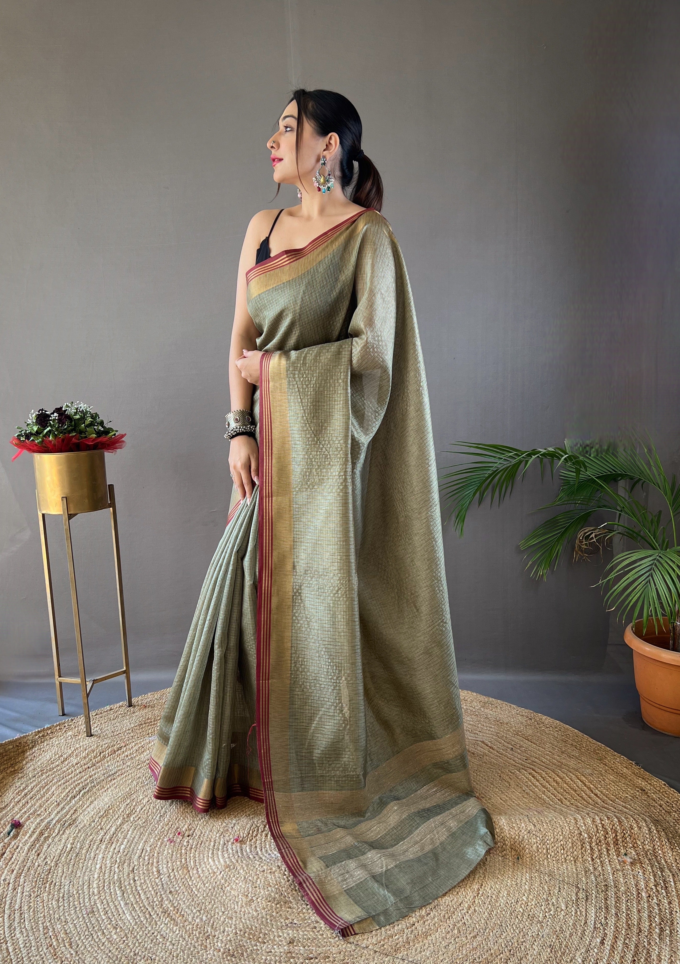 Sage Green Soft Silk Zari Weaving Saree
