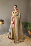 Gray Colour Soft Silk Saree With Contrast Blouse
