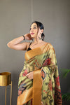Yellow Colour Tussar Silk Saree With Green Zari Weaving Border