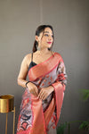 Gray Colour Tussar Silk kalamkari Printed Saree