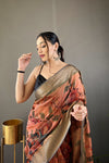 Gajari  Colour Tussar Silk Saree With Zari Weaved Pallu