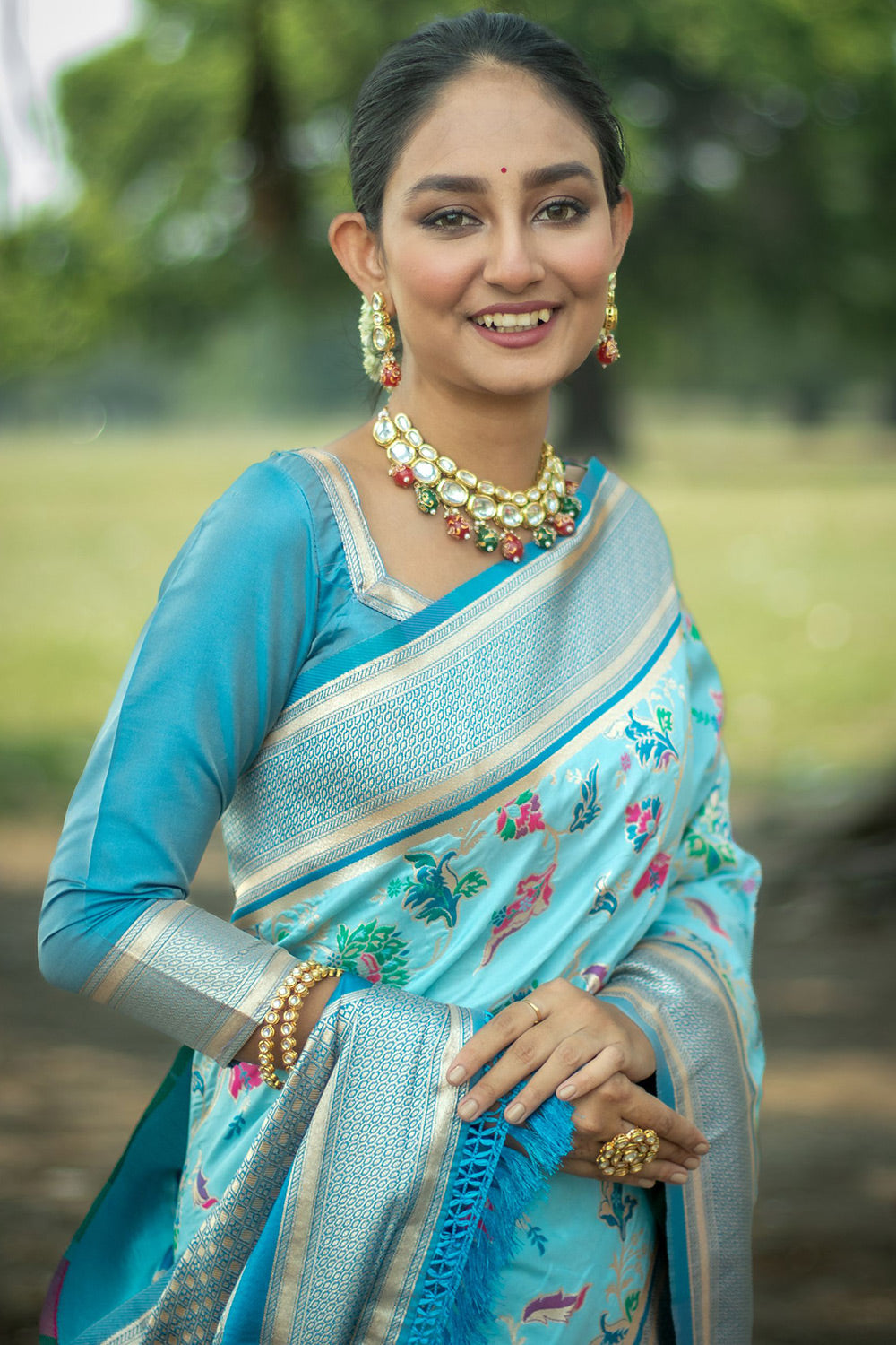 Sky Blue Soft Banarasi Silk Saree With Zari Weaving Work