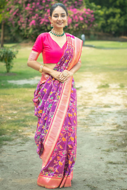 Purple Soft Banarasi Silk Saree With Zari Weaving Work