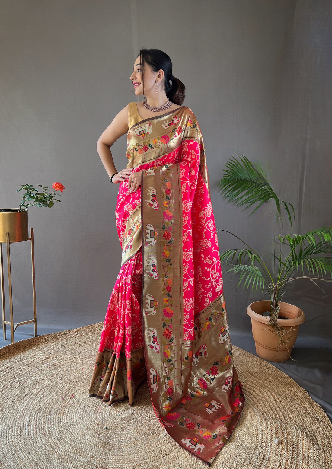 Pink Colour Paithani  Soft Silk Saree With Rich Meenakari Pallu