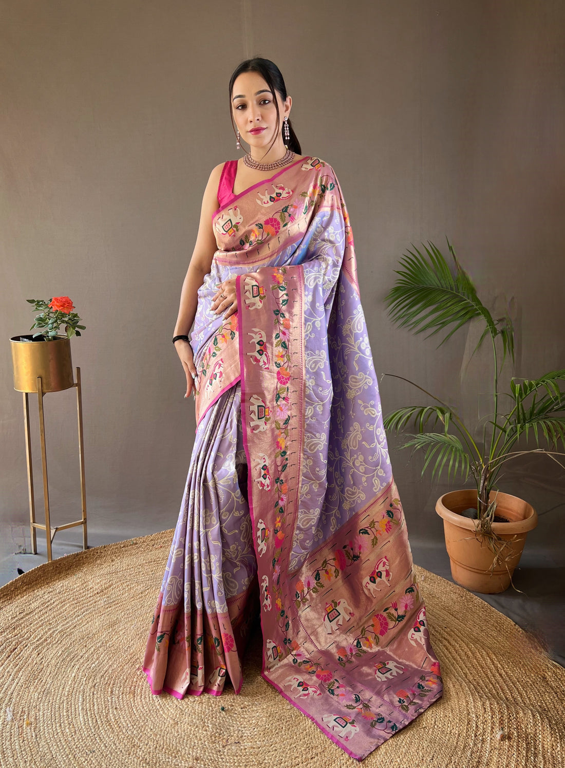 Lavender Colour Soft Silk Saree With Contrast Blouse