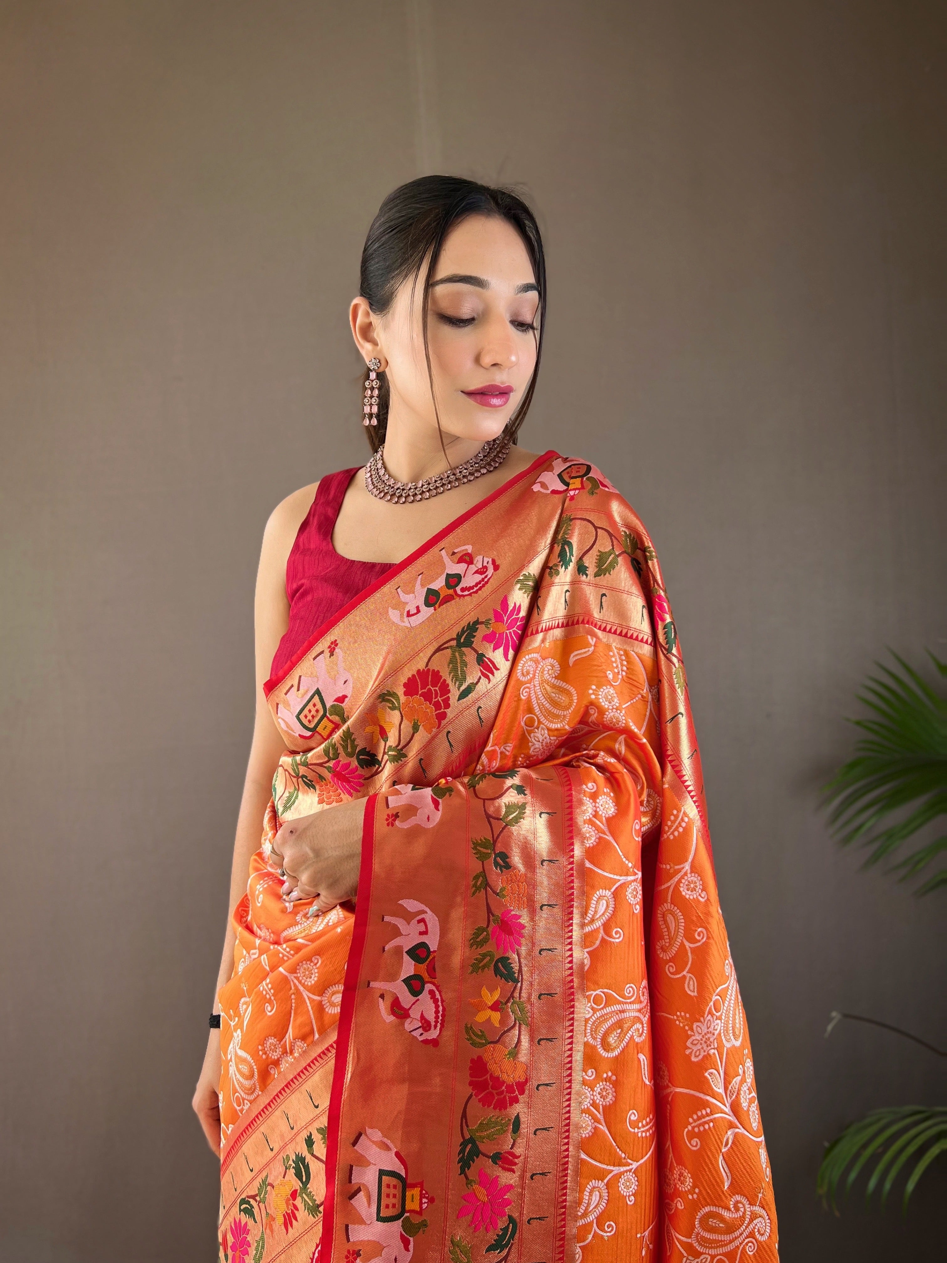 Beautiful Orange Colour Soft Silk Saree
