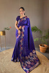 Blue Colour Soft Silk Saree With Copper And Gold Weaving