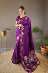 Purple Colour Soft Silk Flower Weaving  Saree