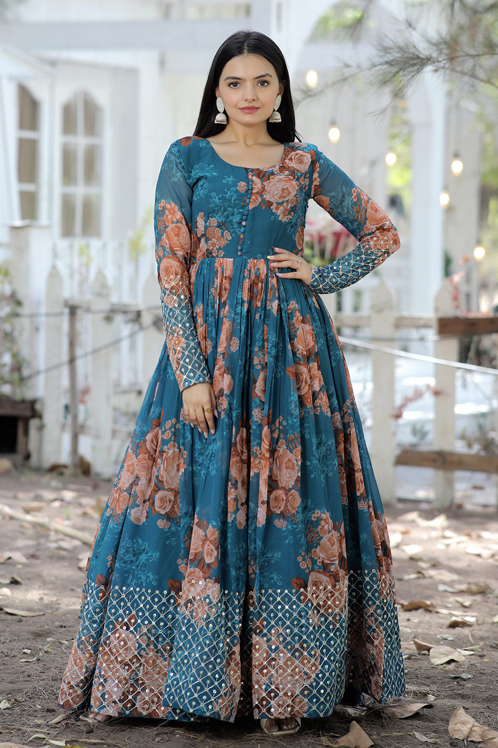 Rama Colour Digital Printed Faux Georgette Gown