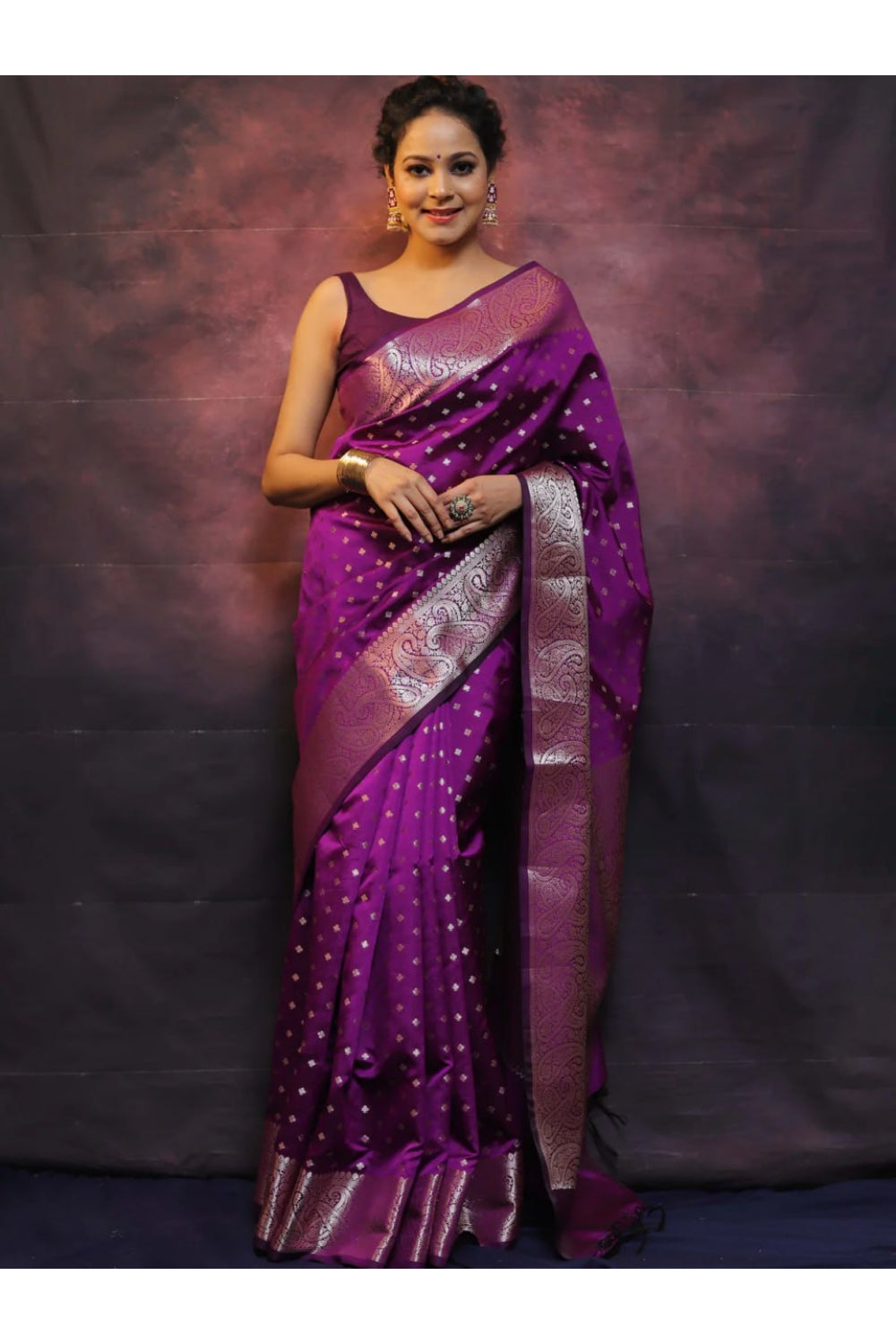 Purple Kanjivaram Silk Saree with Blouse