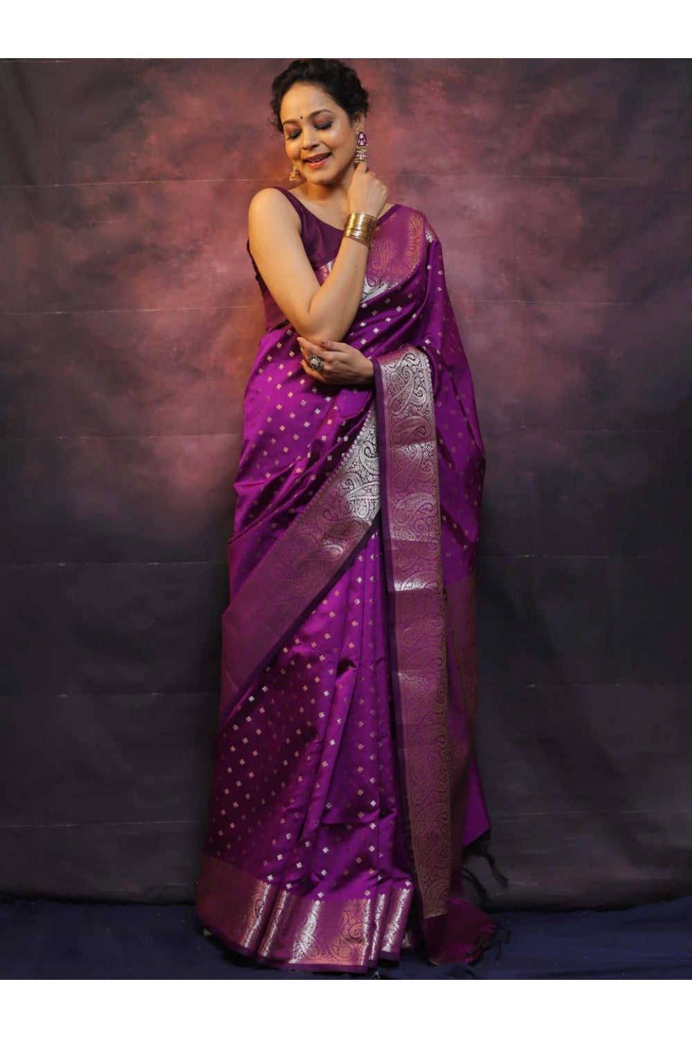 Purple Kanjivaram Silk Saree with Blouse