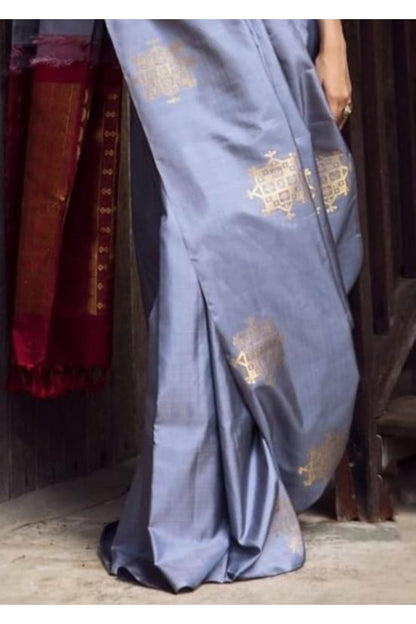 Grey Kanjivaram Silk Saree with Blouse