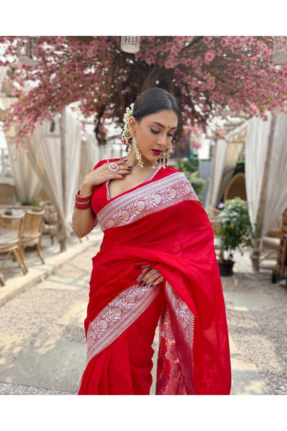 Red Kanjivaram Silk Saree with Blouse