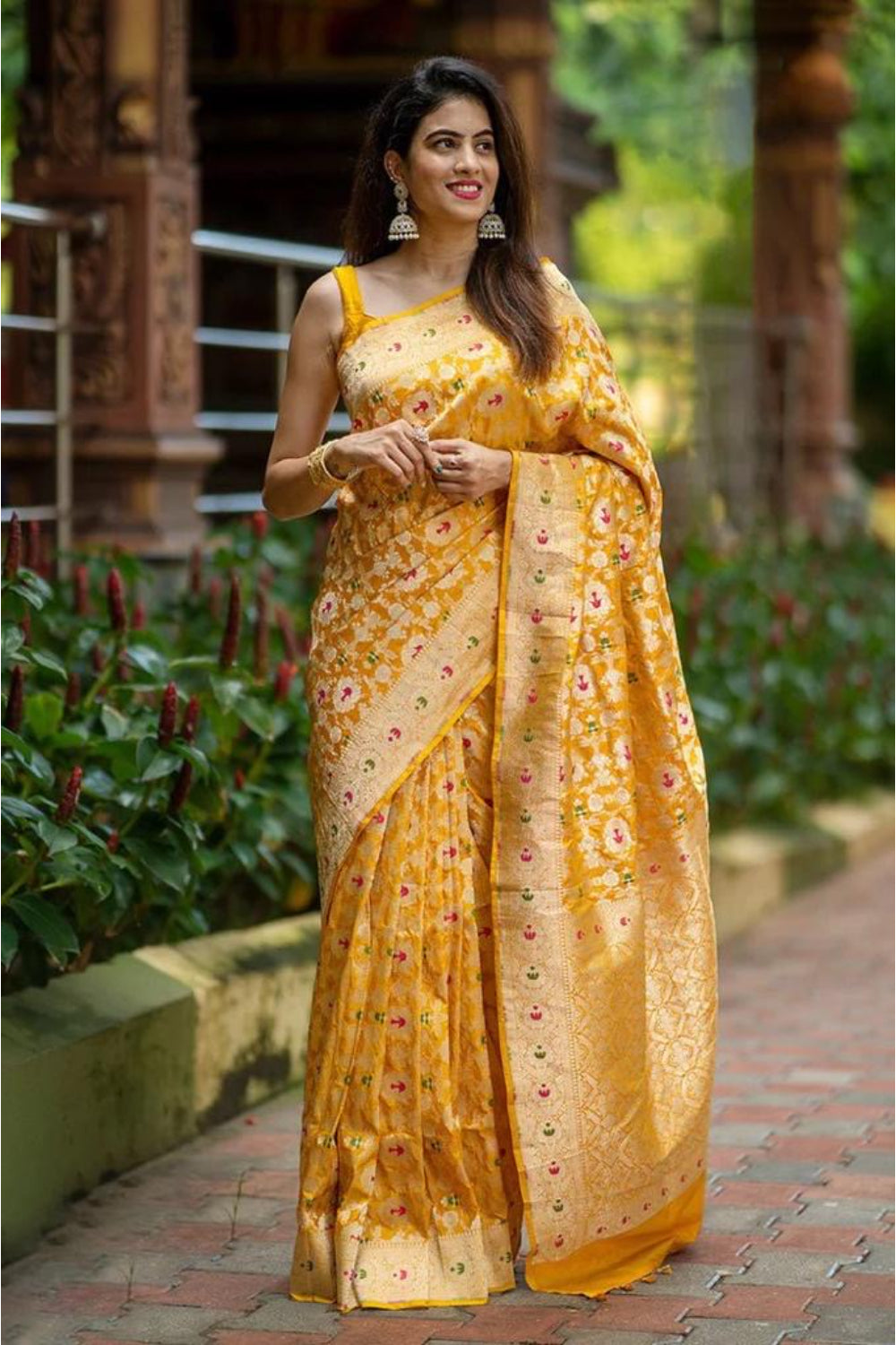 Yellow Kanjivaram Silk Saree with Blouse