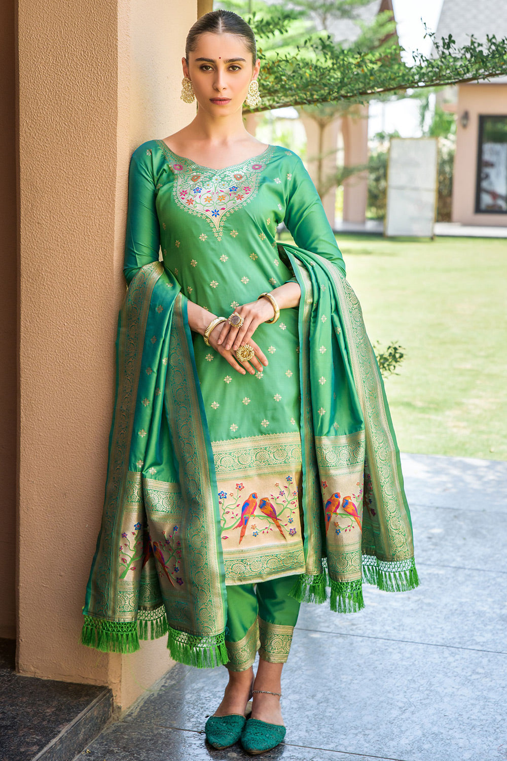 Paithani Style Black Green Kameez | Buy Indian Wear