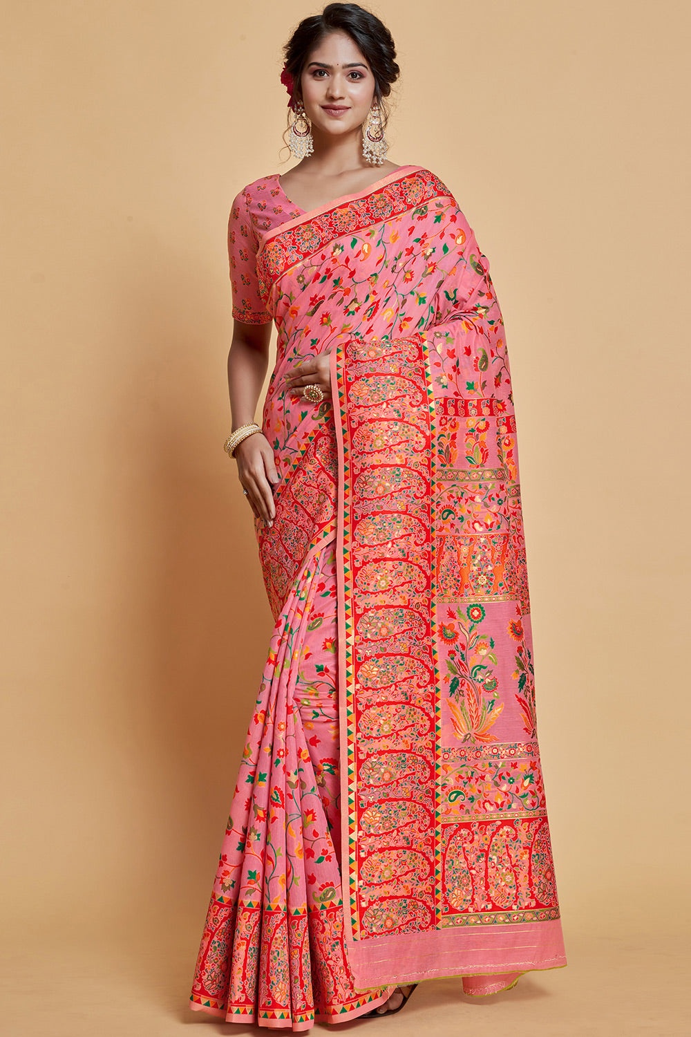 Pink Pashmina Modal Silk Weaving Saree