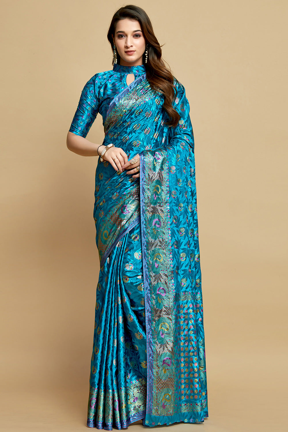 Cerulean Blue Silk Saree With Weaving Work