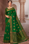 Green Chanderi Cotton Saree With Weaving Work