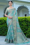 Light Blue Leheriya Design Silk Saree With Weaving Work