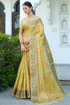 Yellow Leheriya Design Silk Saree With Weaving Work